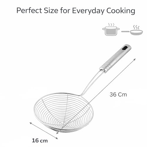 Sakoraware Stainless Steel Deep Fry Puri Jhara | Mesh Laddle Spoon | Jharni Wire Skimmer | Chips Strainer with Handle for Perfect Oil Filter | Frying Basket Channi | 16 Cm - Image 3