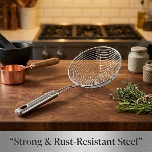 Sakoraware Stainless Steel Deep Fry Puri Jhara | Mesh Laddle Spoon | Jharni Wire Skimmer | Chips Strainer with Handle for Perfect Oil Filter | Frying Basket Channi | 16 Cm - Image 2