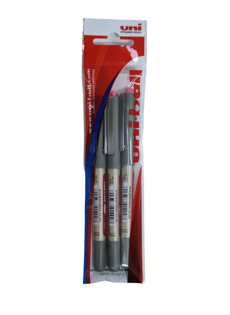 Uniball uni-ball Eye UB157 Roller Pen (Pink Ink, Pack of 3)  - Image 3