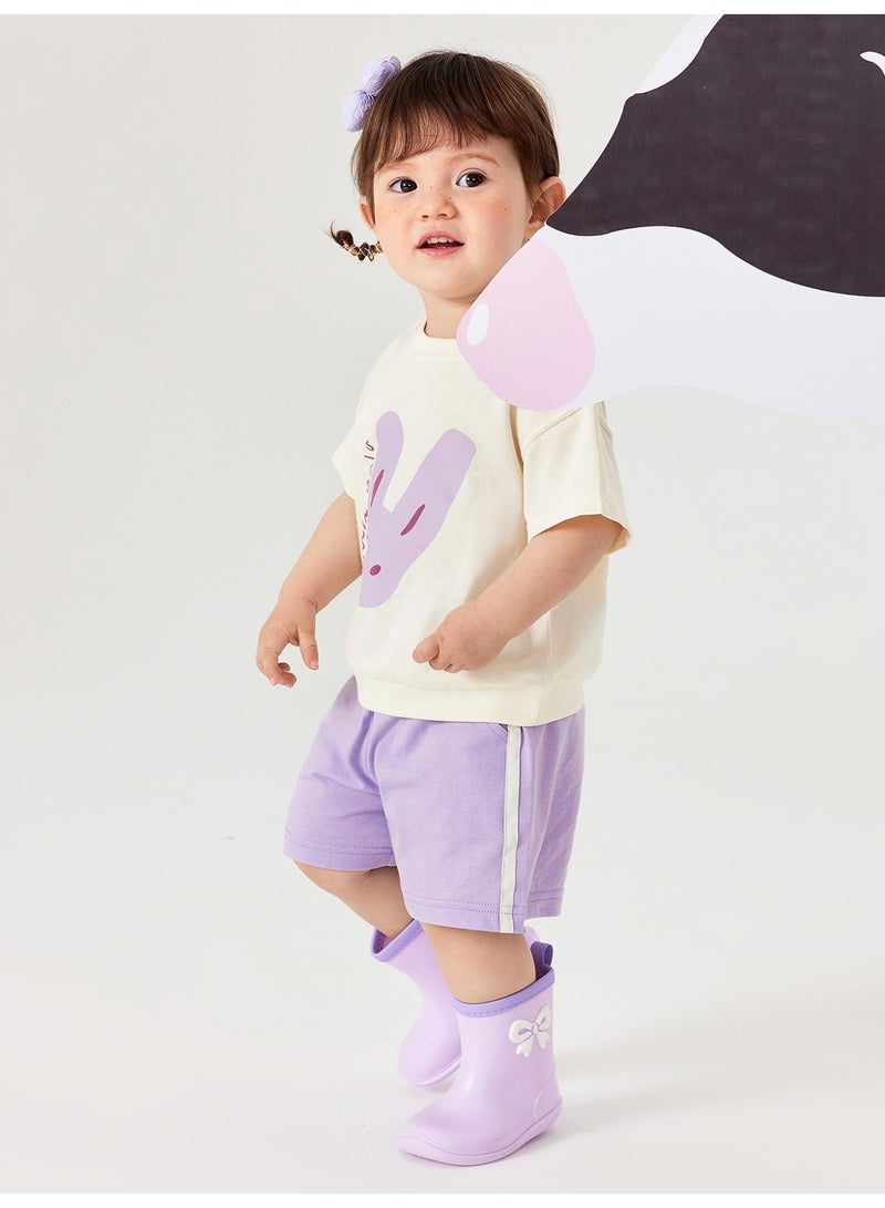 ميني بالا نقطة أزرار طفل غريبة جنسًا بطبعة خرخاش كرتوني لطيف بأكمام قصيرة وقصر، قطعة ناعمة وقابلة للتنفس، خطوط جانبية متناقضة، إغلاق زر مزدوج، رائعة للارتداء اليومي وللوقت اللعبي والمرح الخارجي مجموعة فستان طفل - Image 2