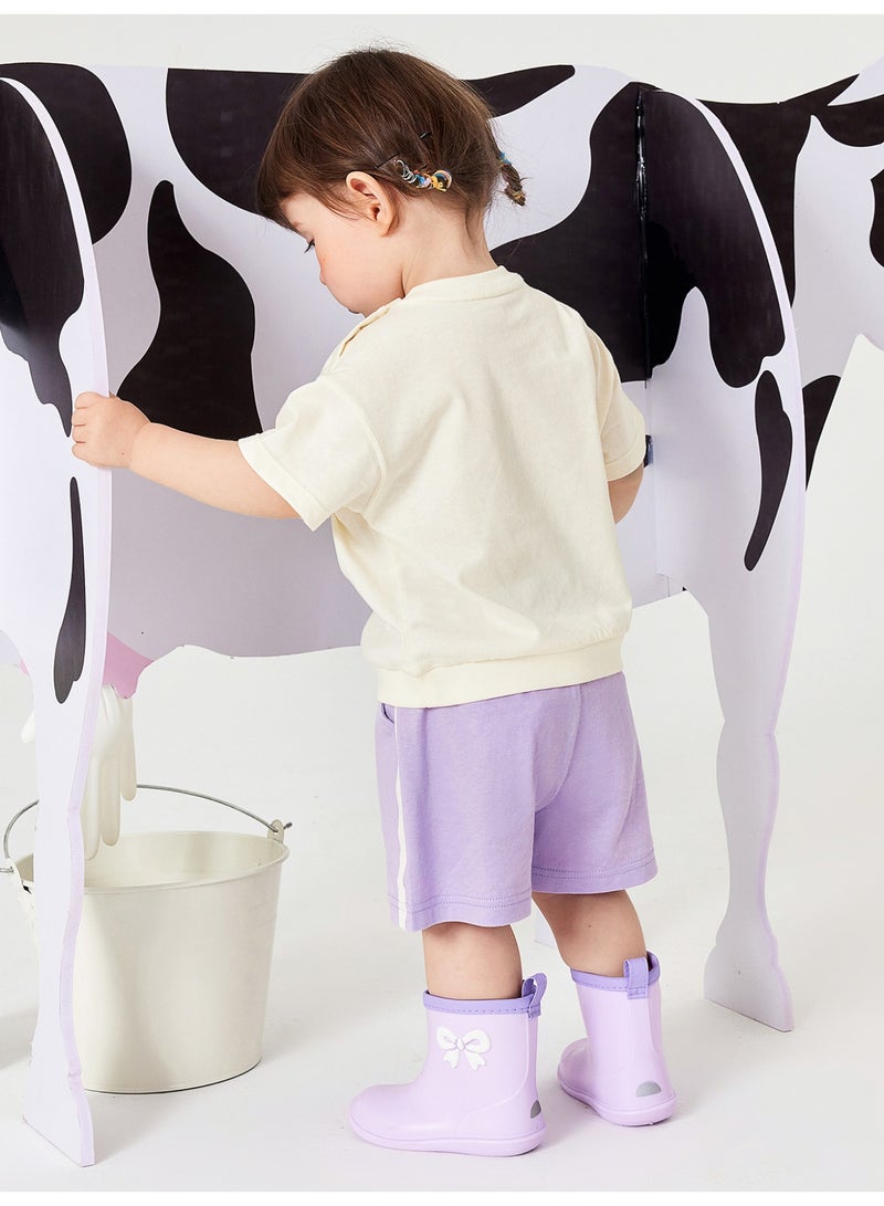 ميني بالا نقطة أزرار طفل غريبة جنسًا بطبعة خرخاش كرتوني لطيف بأكمام قصيرة وقصر، قطعة ناعمة وقابلة للتنفس، خطوط جانبية متناقضة، إغلاق زر مزدوج، رائعة للارتداء اليومي وللوقت اللعبي والمرح الخارجي مجموعة فستان طفل - Image 3