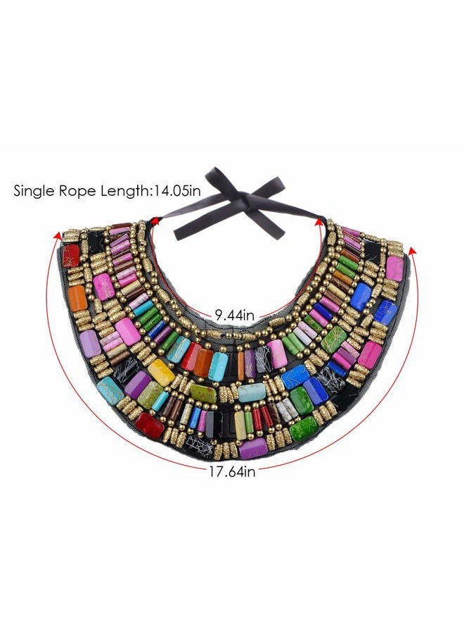 Alilang Black Tribal Large U Shaped Draped Multicolour Rainbow Beads Statement Necklace - Image 4