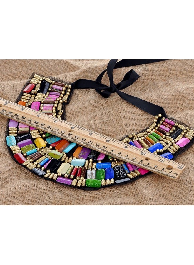 Alilang Black Tribal Large U Shaped Draped Multicolour Rainbow Beads Statement Necklace - Image 3