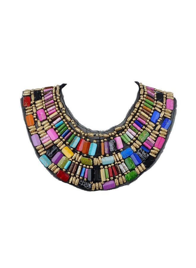 Alilang Black Tribal Large U Shaped Draped Multicolour Rainbow Beads Statement Necklace - Image 1