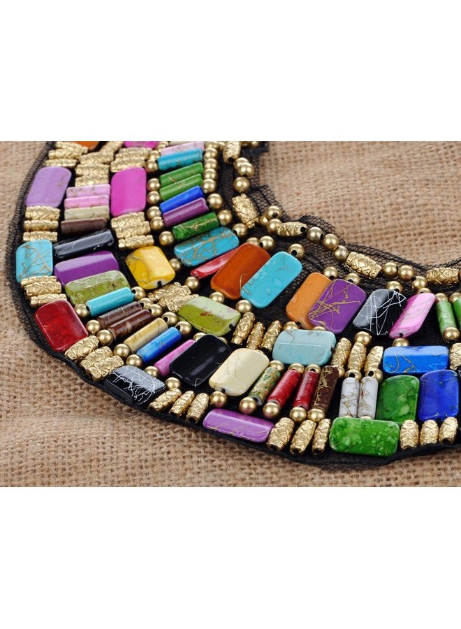 Alilang Black Tribal Large U Shaped Draped Multicolour Rainbow Beads Statement Necklace - Image 2