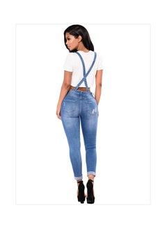 Loquat Ripped Strap Roll-up Leg Cropped Jeans Woman  - Image 2