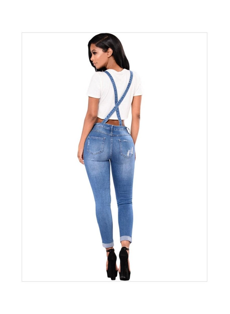 Loquat Ripped Strap Roll-up Leg Cropped Jeans Woman  - Image 2