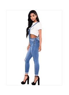 Loquat Ripped Strap Roll-up Leg Cropped Jeans Woman  - Image 1