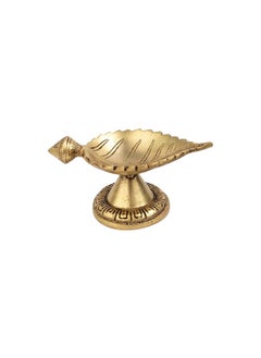 Jaszz Art Jaszz Art Brass Leaf Diya with Stand 13816 inches and 410 gm Ethnic Design Handmade Curved Oil Wick Antique Kuber Deepak Lamp for Home Decor Temple Puja Office Counter Decoration Festival Gift 