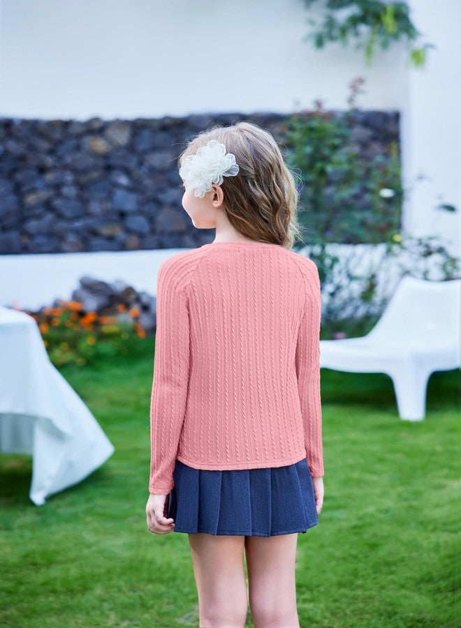 Arshiner قمصان بأكمام طويلة للفتيات من أرشينر قماش محبوك بلوزات للفتيات المراهقات بأكمام راجلان ياقة دائرية وردية للأطفال Tops ناعمة بحجم 9-10 - Image 2