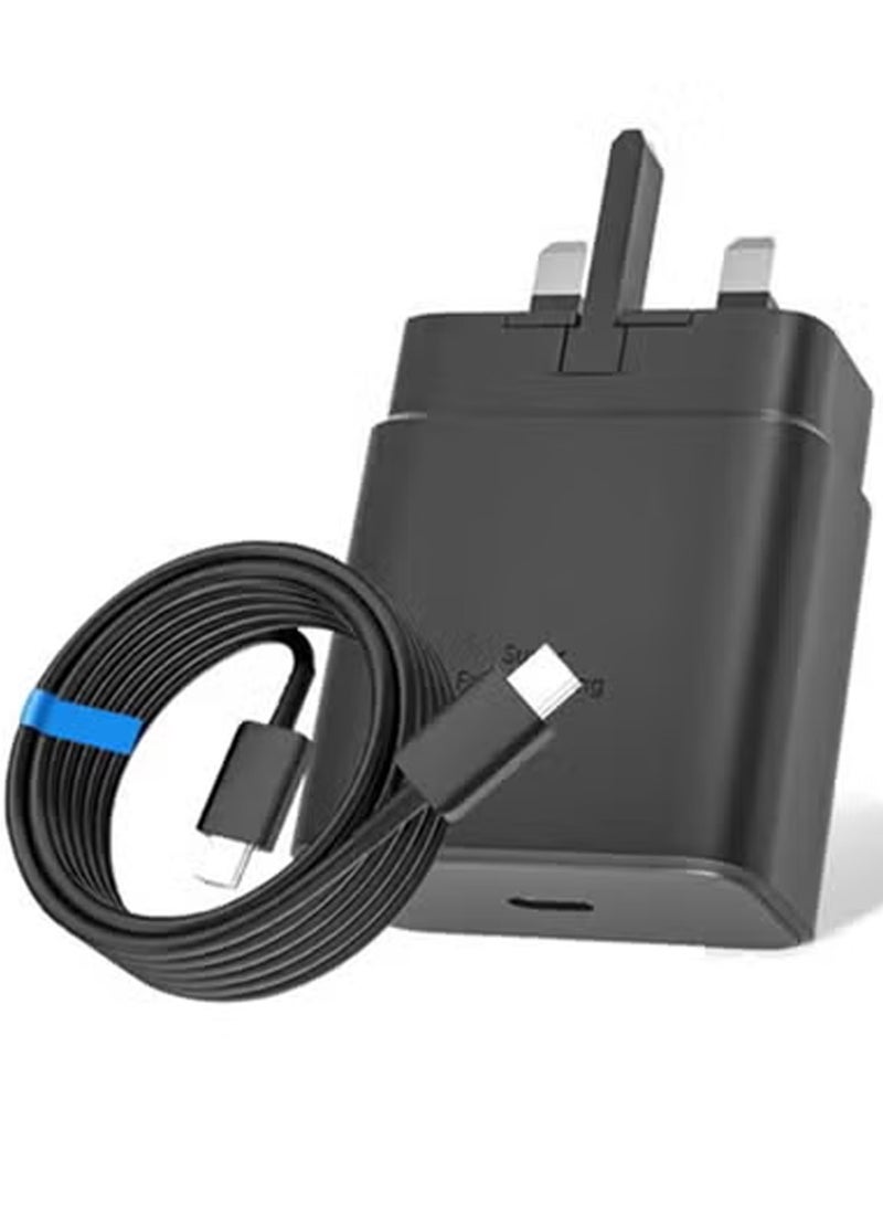 هيروكس شاحن سريع 25 وات لهاتف سامسونج، شاحن PD 3.0 USB-C مثبت على الحائط مع كابل بيانات 1.5 متر لهاتف سامسونج جالاكسي S23 Ultra S23+ S23 S22 Ultra S21+ A53 5G A54 Z Fold/Flip 4 Tab S8 Ultra (أسود) - Image 1