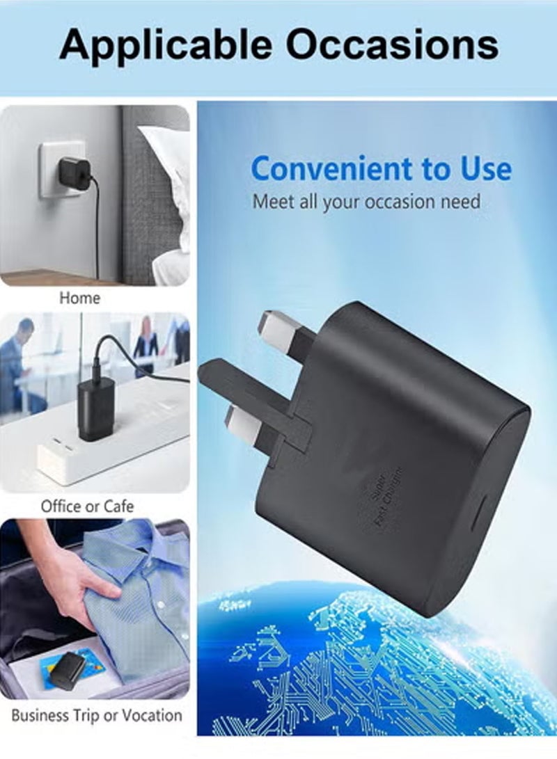 هيروكس شاحن سريع 25 وات لهاتف سامسونج، شاحن PD 3.0 USB-C مثبت على الحائط مع كابل بيانات 1.5 متر لهاتف سامسونج جالاكسي S23 Ultra S23+ S23 S22 Ultra S21+ A53 5G A54 Z Fold/Flip 4 Tab S8 Ultra (أسود) - Image 5