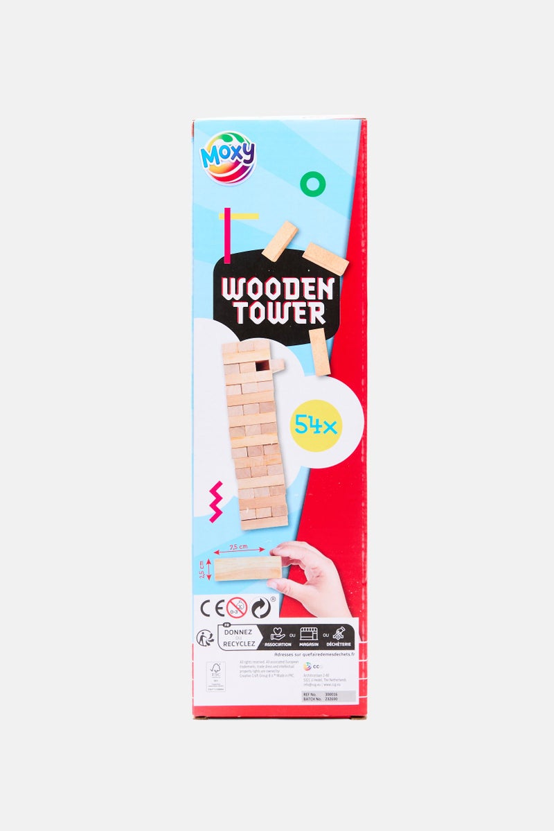 Moxy 54 Piece Wooden Tower Stacking Game, Beige  - Image 2