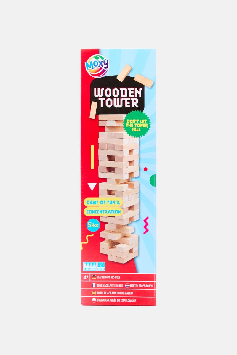 Moxy 54 Piece Wooden Tower Stacking Game, Beige  - Image 1