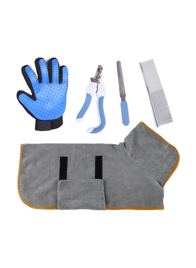 Generic 5-Pcs Pet shower Set,Including Pet Absorbent Quick-drying Bath Towel For Dogs/Cats, Straight comb, Pet Massage Gloves, Pet Nail Scissors and File  - Image 3