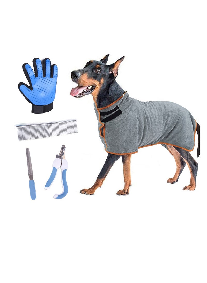 Generic 5-Pcs Pet shower Set,Including Pet Absorbent Quick-drying Bath Towel For Dogs/Cats, Straight comb, Pet Massage Gloves, Pet Nail Scissors and File  - Image 1