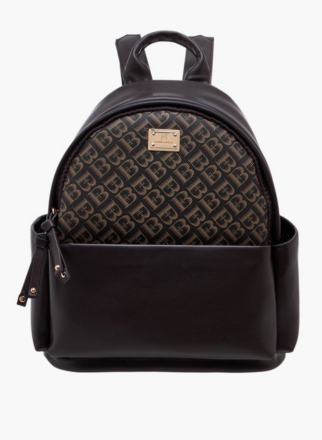 حقيبة ظهر بطبعة شعار مع سحاب وحزام قابل للفصل