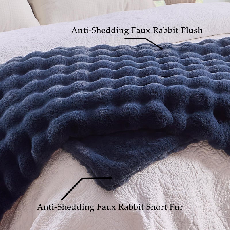 BENVWE Fluffy Faux Fur Throw Blanket for Couch, Soft Plush Thick Cozy Fuzzy Luxury Minky Bubble Blanket for Home Living Room Decor Gift for Women, Navy Blue, 51" x 63", 1100GSM - Image 4