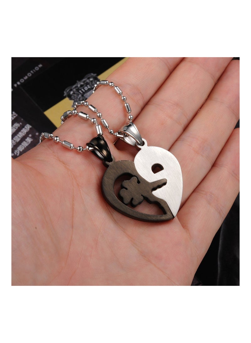 Excefore Stainless Steel His and Her Heart Lock Key Matching Puzzle Couples Pendant Necklace for Lovers Engagement Gift - Image 5