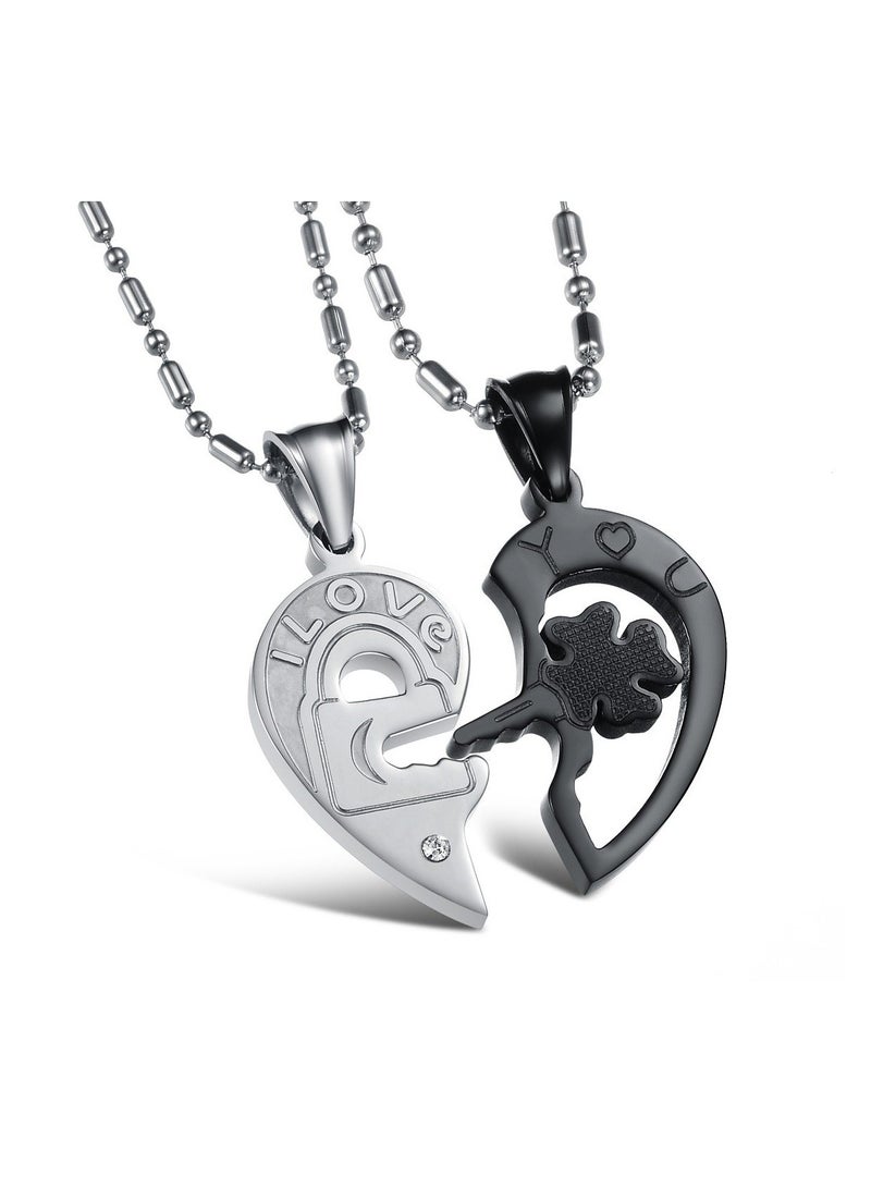 Excefore Stainless Steel His and Her Heart Lock Key Matching Puzzle Couples Pendant Necklace for Lovers Engagement Gift - Image 1