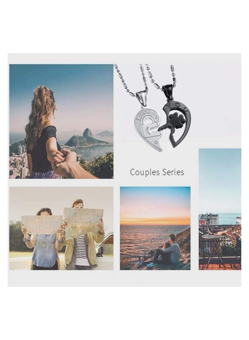 Excefore Stainless Steel His and Her Heart Lock Key Matching Puzzle Couples Pendant Necklace for Lovers Engagement Gift - Image 3