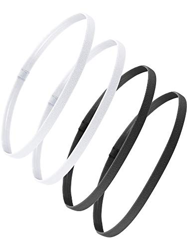 Bememo 4 Pieces Thick Non-Slip Elastic Sport Headbands Hair Headbands for Women and Men (Black, White) - Image 1