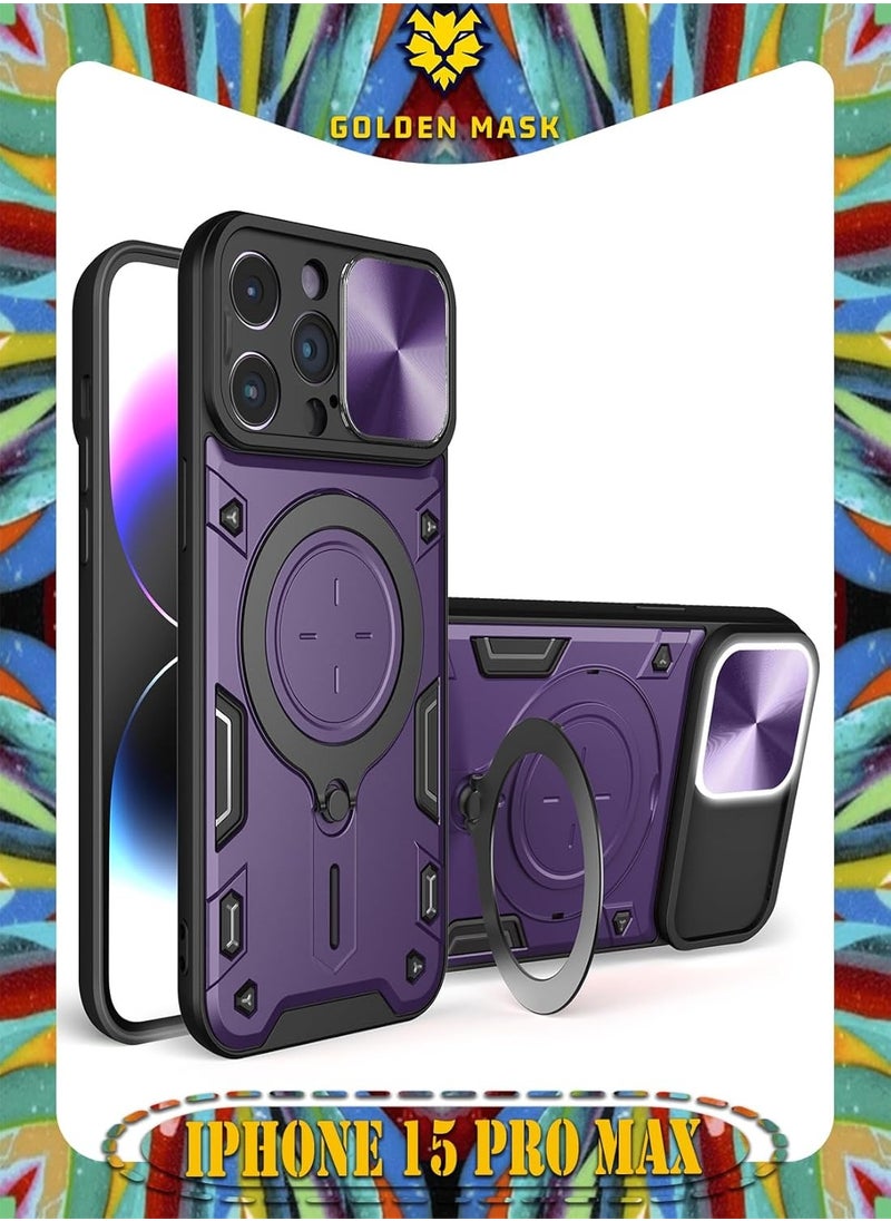 GOLDEN MASK - GOLDEN MASK For iPhone 15 Pro Max Armored Camera Shield Cover Camera Lend Protection, Built-in 360° (Purple) - Image 1