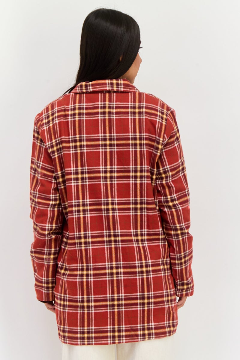 Heartbreak Women Regular Fit Plaid Semi-Formal Blazer, Rust - Image 3