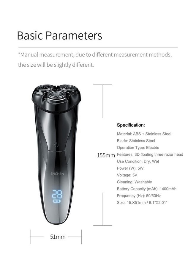 ENCHEN Face Hair Remover USB Groomer Waterproof Rotary Razor Beard Trimmer Electric Shaver for Men With Digital Display  - Image 2