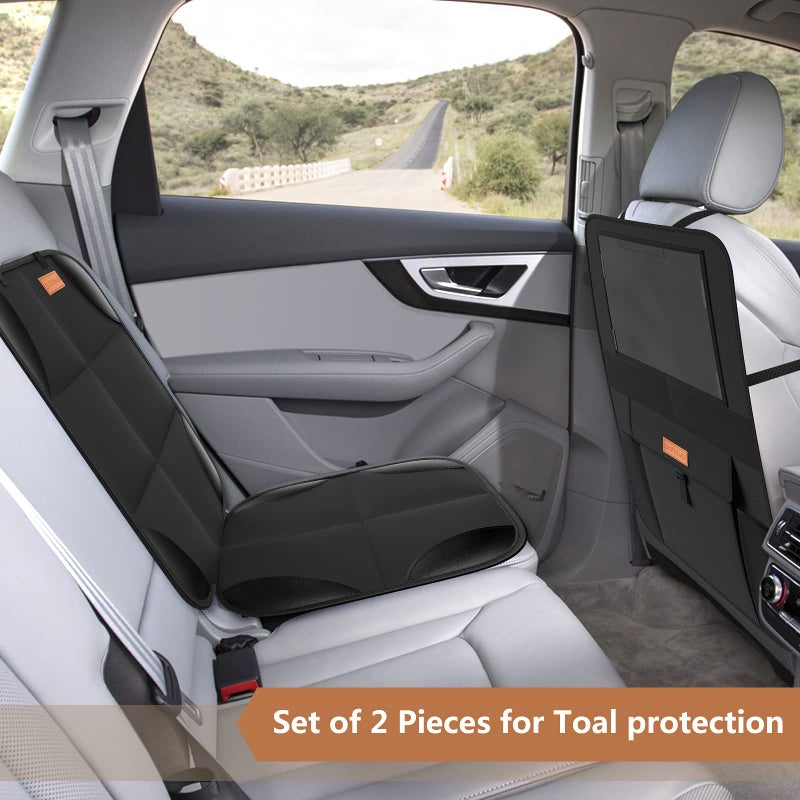 smartelf SMART ELF Non-Slip Backing Backseat Car Organizer Kick Mat with Storage Pockets, Large Waterproof Baby Car Seat Protector for Leather and Fabric (Black) - Image 2