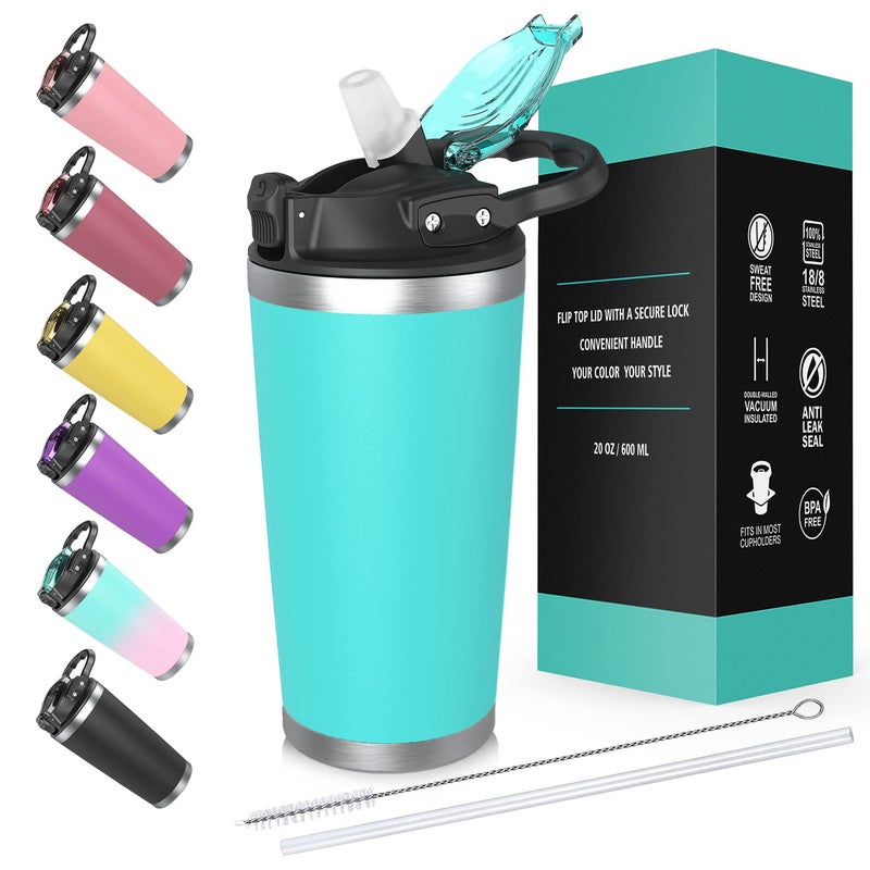 Physiuo Stainless Steel Tumbler with Lid and Straw 20oz Vacuum Insulated Travel Mug Double Wall with Splash Proof Lid BPA Free Keeps Coffee Tea Hot Cold Teal