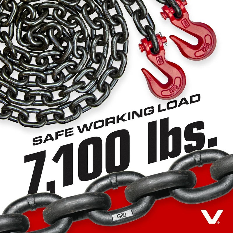 VULCAN Binder/Safety Chain with Clevis Grab Hooks - Grade 80-3/8 Inch x 10 Foot - 7,100 Pound Safe Working Load - Image 5