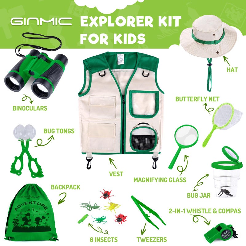 GINMIC Kids Explorer Kit  Bug Catching Kit 16 Pcs Outdoor Exploration Safari Kit for Kids Camping with Binoculars Adventure Hunting Hiking Educational Toy Gift for 312 Years Old Boys Girls - Image 3