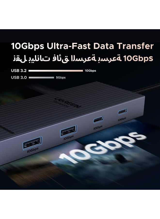 يو جرين Dual HDMI 4K@60Hz 7 in 1 USB C Hub Type C Docking Station 10Gbps Data Transfer for 2 USB C + 2 USB A 3.2, 100W Super Fast Charging LED Indicator  Suitable for Windows  and Mac System For Macbook Pro - Image 4