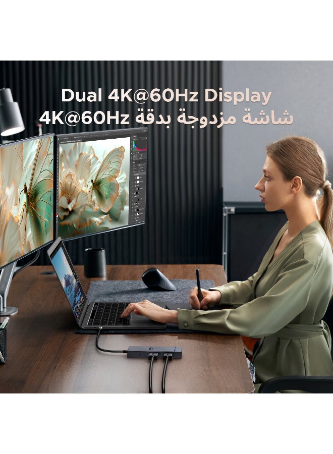 يو جرين محول USB-C ‏7 في 1 مع منفذي HDMI بدقة ‎4K@60Hz‎، قاعدة توصيل Type-C بسرعة نقل بيانات ‎10Gbps‎، مزود بمنفذي USB-C ومنفذي USB-A ‏3.2، يدعم الشحن السريع فائق القدرة ‎100W‎ مع مؤشر LED، مناسب لأنظمة ويندوز وماك، ومتوافق مع ماك بوك برو - Image 4