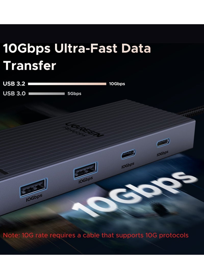يو جرين محول USB-C ‏7 في 1 مع منفذي HDMI بدقة ‎4K@60Hz‎، قاعدة توصيل Type-C بسرعة نقل بيانات ‎10Gbps‎، مزود بمنفذي USB-C ومنفذي USB-A ‏3.2، يدعم الشحن السريع فائق القدرة ‎100W‎ مع مؤشر LED، مناسب لأنظمة ويندوز وماك، ومتوافق مع ماك بوك برو - Image 5