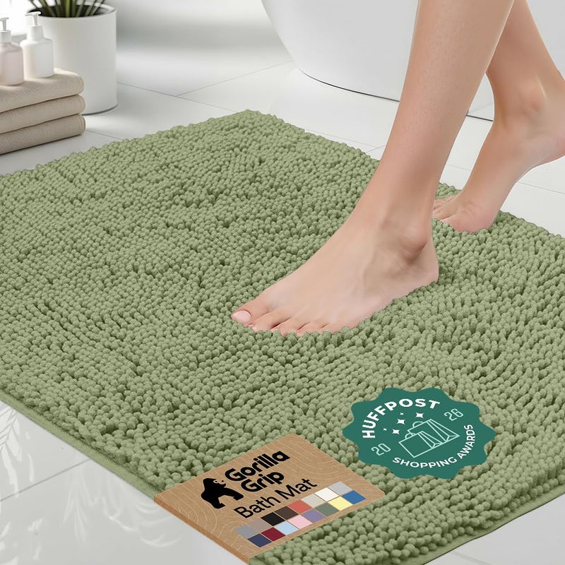 GORILLA GRIP Bath Rug Mat 36x24 Soft Absorbent Chenille Quick Dry Microfiber Mats Rubber Backing Washable Shower Floor Rugs Bathmat Runner US Designed Bathroom Home Decor Accessories Sage Green - Image 2