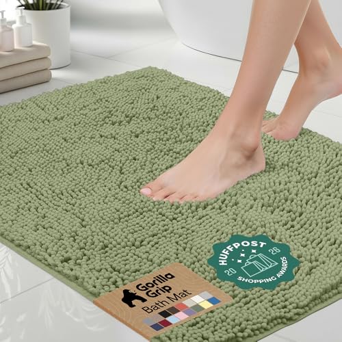 GORILLA GRIP Bath Rug Mat 36x24 Soft Absorbent Chenille Quick Dry Microfiber Mats Rubber Backing Washable Shower Floor Rugs Bathmat Runner US Designed Bathroom Home Decor Accessories Sage Green - Image 1