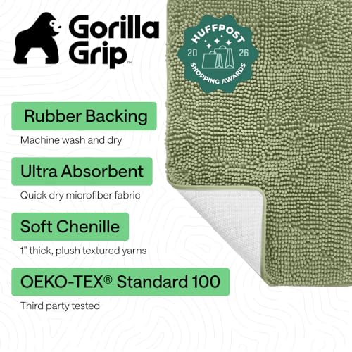 GORILLA GRIP Bath Rug Mat 36x24 Soft Absorbent Chenille Quick Dry Microfiber Mats Rubber Backing Washable Shower Floor Rugs Bathmat Runner US Designed Bathroom Home Decor Accessories Sage Green - Image 3