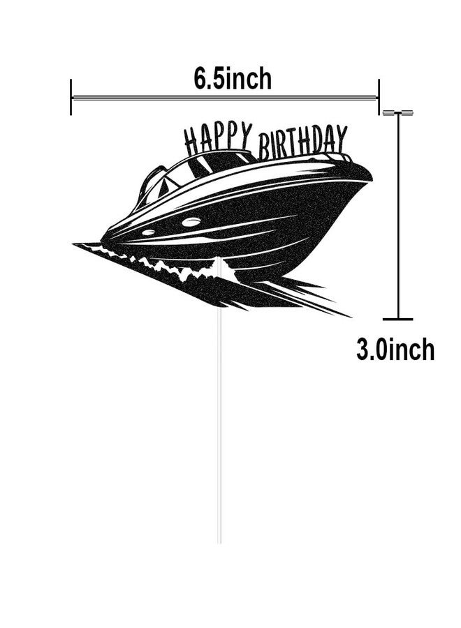 ZLPDS Speedboat Adventure Theme Happy Birthday Cake Topper Nautical Ship Birthday Party Decorations Black Glitter - Image 5