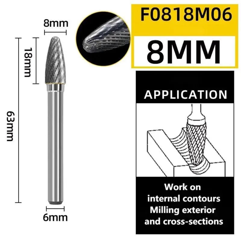 6mm كربيد التنغستن ملف دوار نوع F رأس بور للمعادن نحت الخشب طحن F0818M06 - Image 3