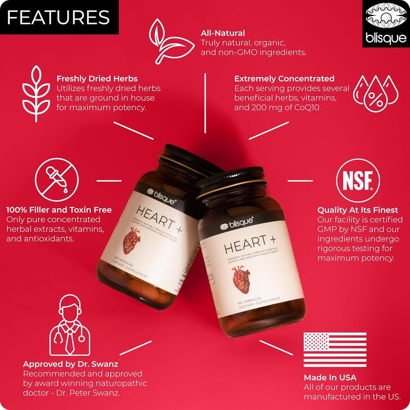 Blisque  Natural Blood Pressure Support Supplement for Heart Health and Circulation  DoctorApproved  with 200 mg CoQ10 Hawthorn Berry Beet Root Turmeric  90 Capsules - Image 3