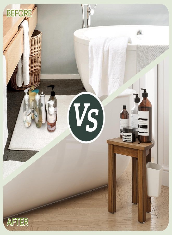 Smart Fendee Small Teak Shower Stool for Shaving Legs, Corner Shower Stools for Inside Shower, Bathroom Foot Rest with Storage Basket for Small Shower Spaces - Image 5
