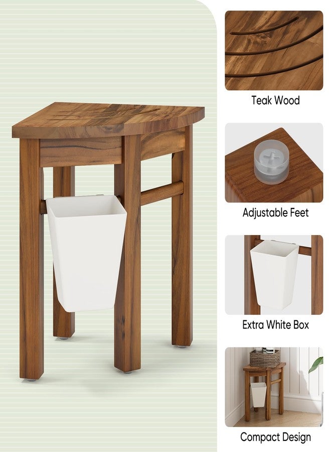 Smart Fendee Small Teak Shower Stool for Shaving Legs, Corner Shower Stools for Inside Shower, Bathroom Foot Rest with Storage Basket for Small Shower Spaces - Image 4