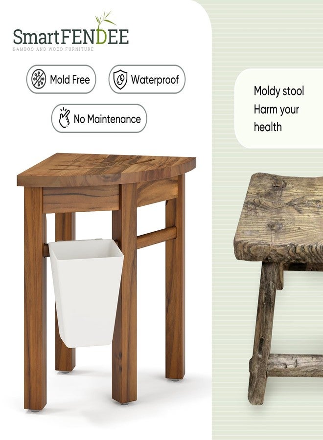 Smart Fendee Small Teak Shower Stool for Shaving Legs, Corner Shower Stools for Inside Shower, Bathroom Foot Rest with Storage Basket for Small Shower Spaces - Image 3