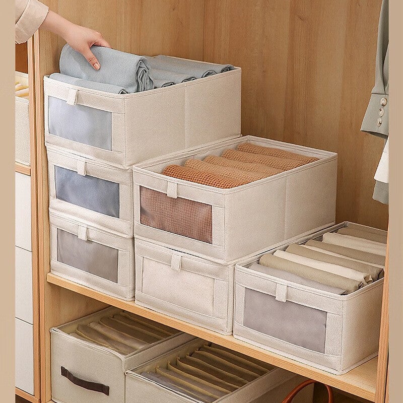 Youjialiangpin Clothes Storage Box, Pants Organizer, Wardrobe Clothing Organizer, Cotton And Linen Underwear Storage Basket, Miscellaneous Item Storage Container - Image 1