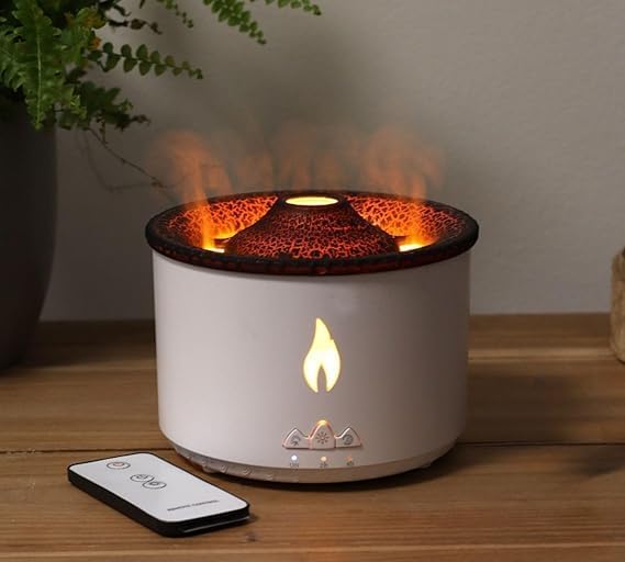 AGLAUROS AGLAUROS Volcano Flame Aromatherapy Humidifier for Home with Dual Colour Flame Orange Ice Blue Ultrasonic Essential Oil Aroma Diffuser 4 x 55 Inches 300ml Tank White - Image 1