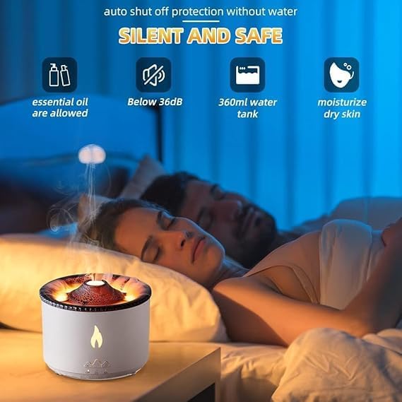 AGLAUROS AGLAUROS Volcano Flame Aromatherapy Humidifier for Home with Dual Colour Flame Orange Ice Blue Ultrasonic Essential Oil Aroma Diffuser 4 x 55 Inches 300ml Tank White - Image 4