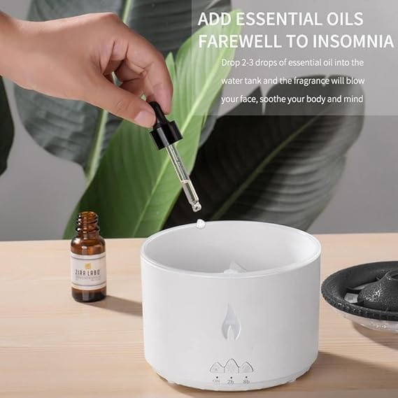 AGLAUROS AGLAUROS Volcano Flame Aromatherapy Humidifier for Home with Dual Colour Flame Orange Ice Blue Ultrasonic Essential Oil Aroma Diffuser 4 x 55 Inches 300ml Tank White - Image 3