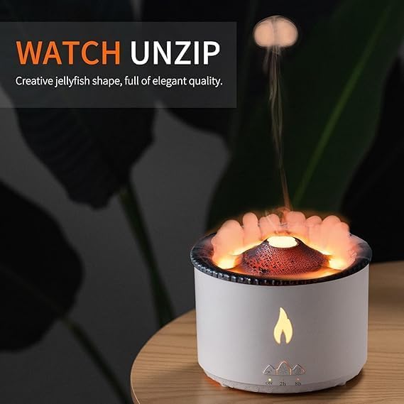 AGLAUROS AGLAUROS Volcano Flame Aromatherapy Humidifier for Home with Dual Colour Flame Orange Ice Blue Ultrasonic Essential Oil Aroma Diffuser 4 x 55 Inches 300ml Tank White - Image 5